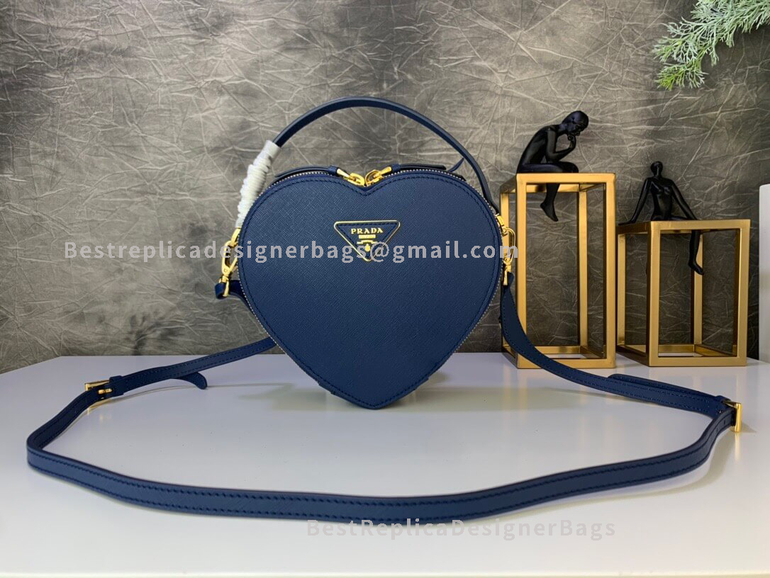 Prada Blue Saffiano Leather Shoulder Bag GHW 1BH144